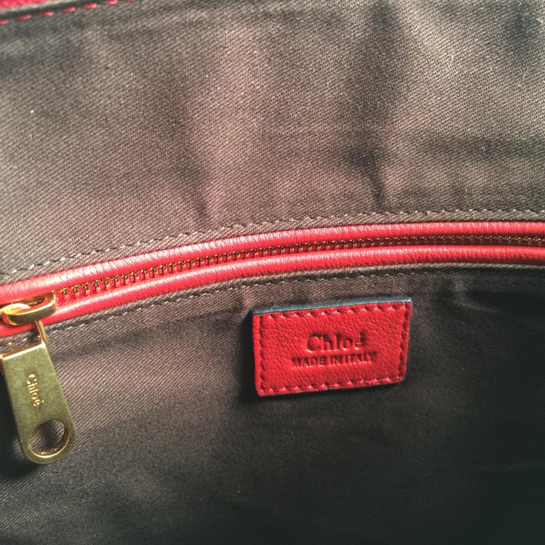 Chloe Large Marcie Bag In Red Grained Leather